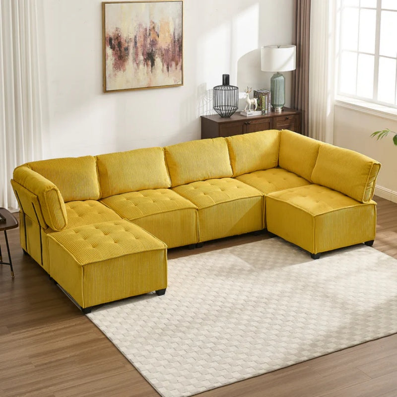 UNITED WE WIN Modular Sectional Sofa U Shaped Modular Couch with Reversible Chaise Modular Sofa Sectional Couch,6- Seat Convertible Sofa,Fit for Living Room-海智集-Default-