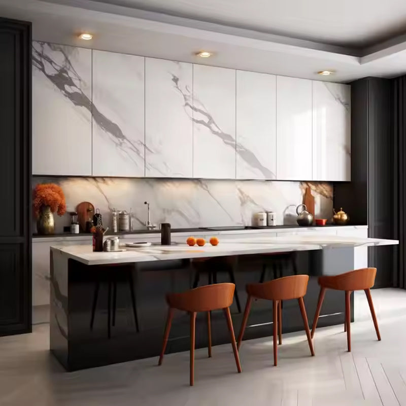 China Wholesale Indoor Decoration Stone Composite Fluted SPC Marble Kitchen Wall Cladding Panel-海智集-