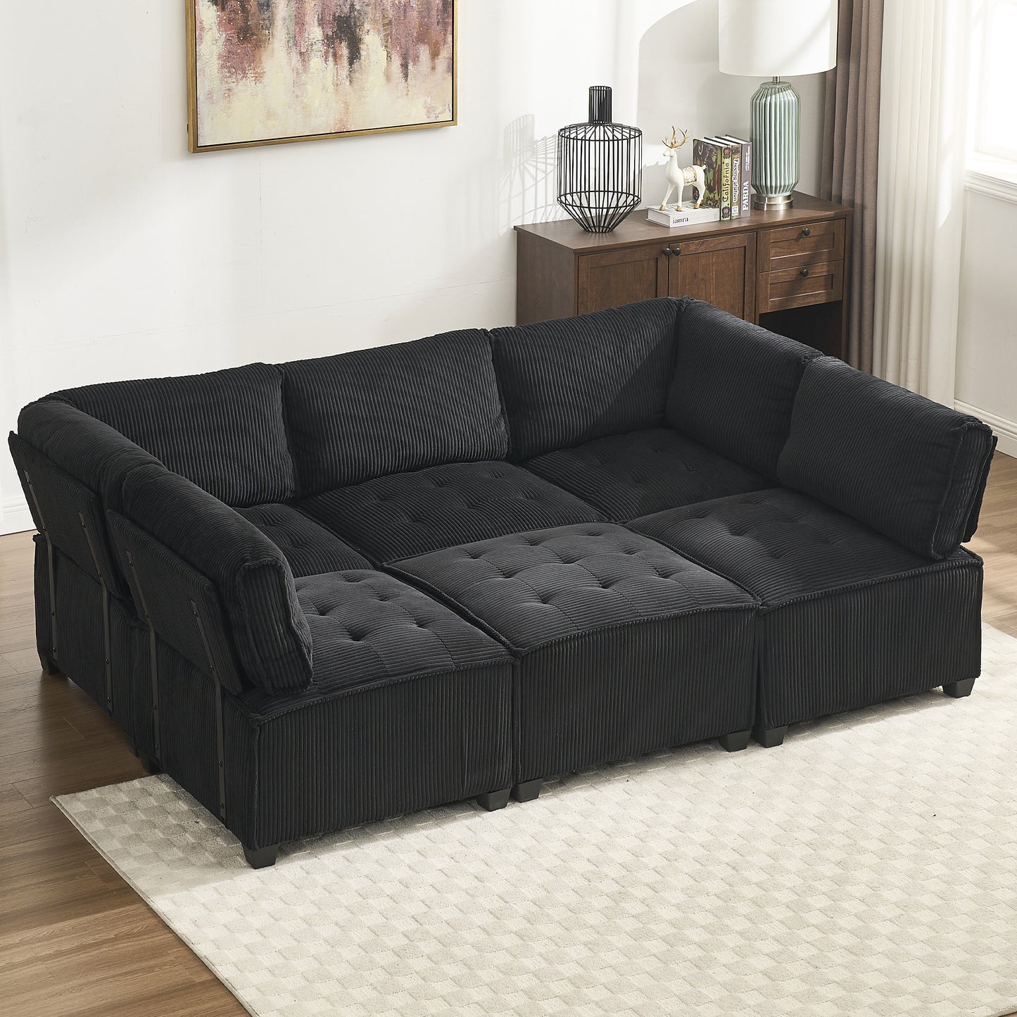 UNITED WE WIN Modular Sectional Sofa U Shaped Modular Couch with Reversible Chaise Modular Sofa Sectional Couch,6- Seat Convertible Sofa,Fit for Living Room-海智集-Default-