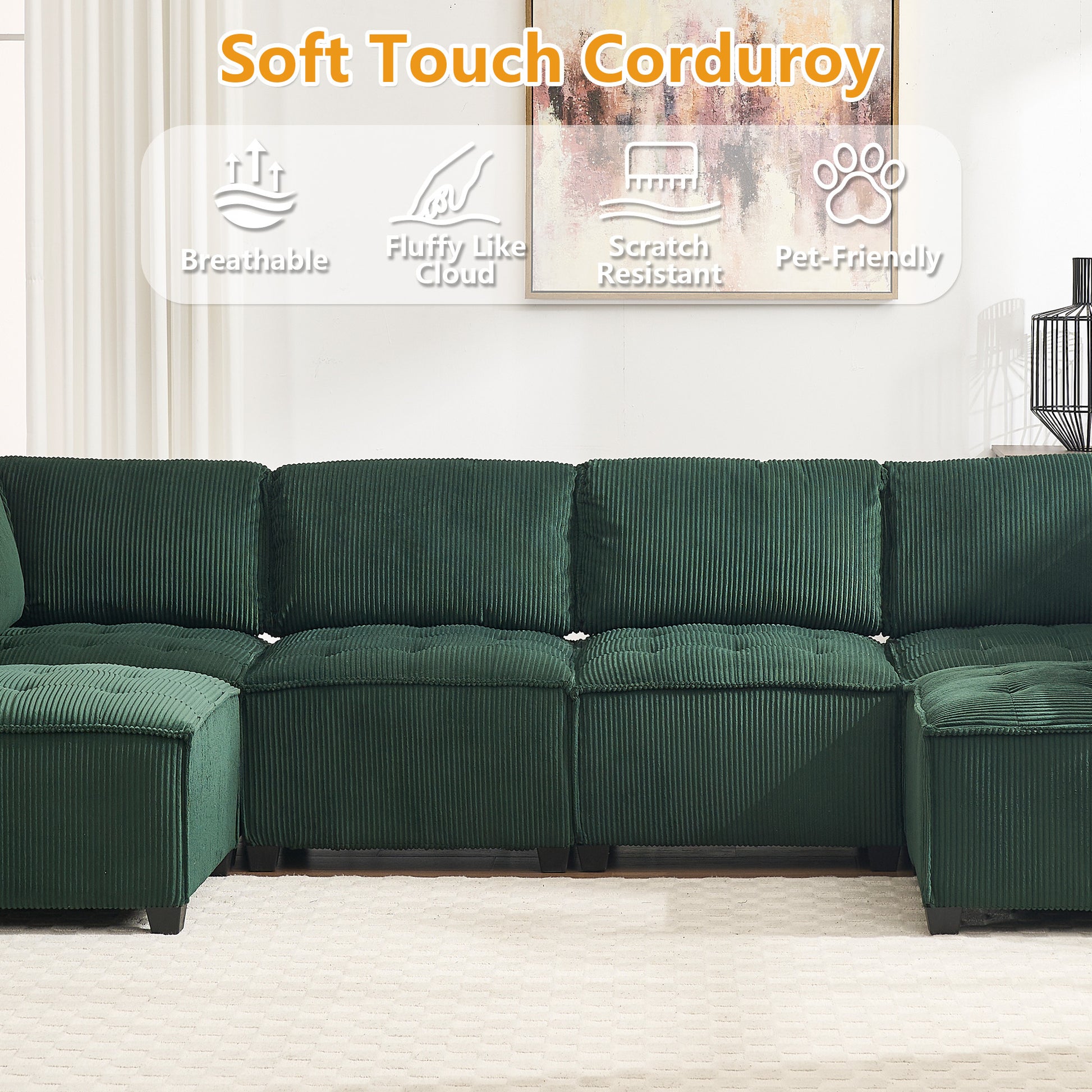 UNITED WE WIN Modular Sectional Sofa U Shaped Modular Couch with Reversible Chaise Modular Sofa Sectional Couch,6- Seat Convertible Sofa,Fit for Living Room-海智集-Default-