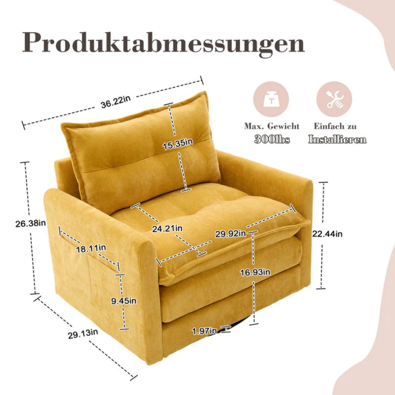 UNITED WE WIN Swivel Barrel Chair - Mid Century Modern Chair, Thick Padded Arm Chair with Solid Metal Base, Comfortable Single Sofa Chair, Swivel Accent Chair for Living Room Bedroom-海智集-Default-