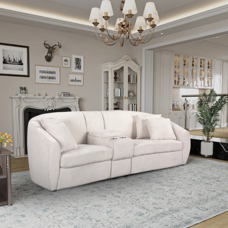 UNITED WE WIN corduroy fabric, two cup holders, storage, oversized two-seat, solid wood frame, high quality sponge filling, curved placement sofa-海智集-Default-