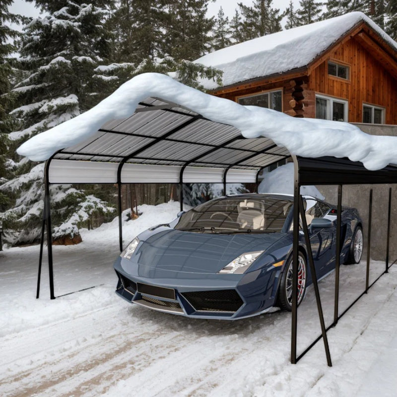 Metal Carport 12×20 Car Port, Outdoor Storage Heavy Duty Metal Canopy Multi-Use Garage Shed for Car and Truck, Carport Kit with Galvanized Steel Roof Building and Frame-海智集-Default-