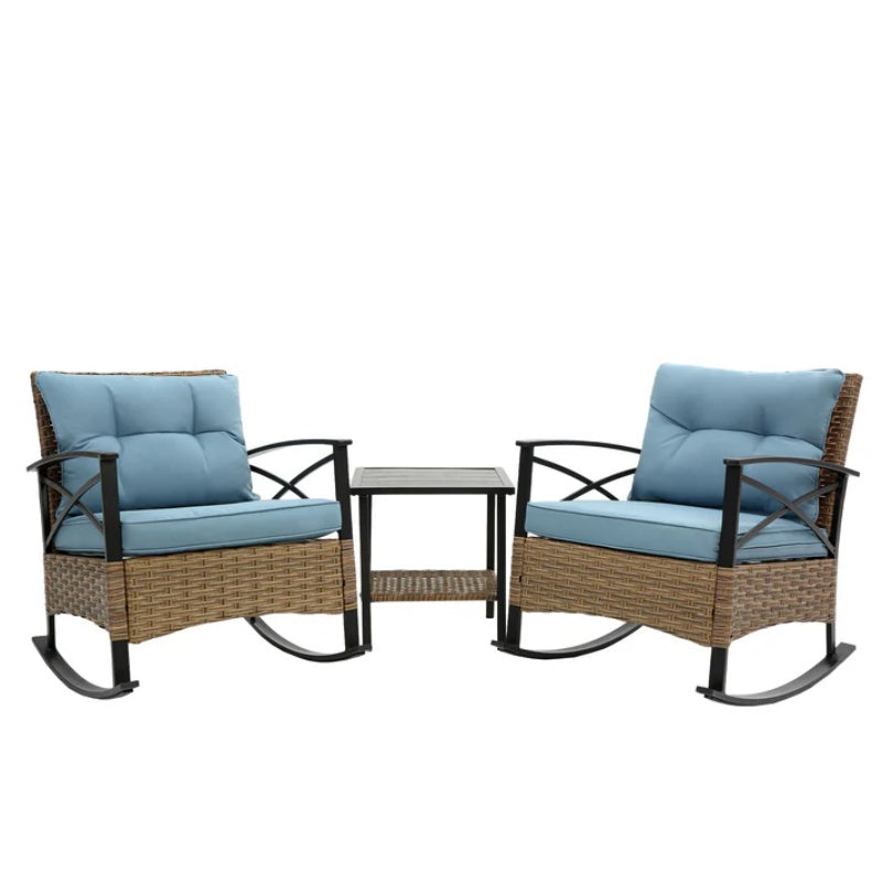 3pcs rocking rattan set wholesale leisure chair outdoor rattan rocking chair set grey-海智集-Default-