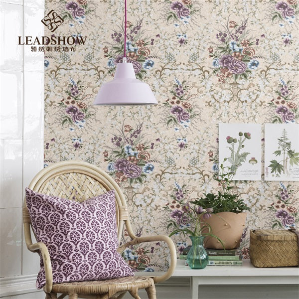 Flower shadows in profusion Wallpaper: The rural charm highlighted by the embroidered wall fabric-海智集-