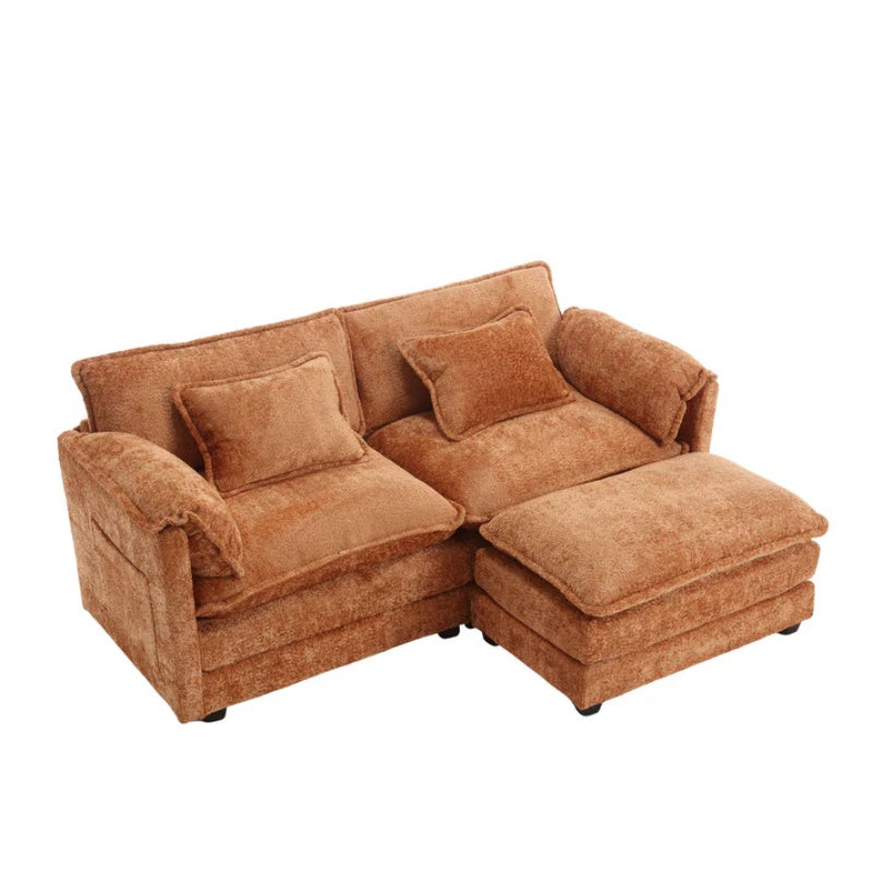 UNITED WE WIN Chenille fabric, solid construction, the overall structure of the sofa is stable, detachable armrests, two foot stools and two-seat sofa with side pockets-海智集-Default-