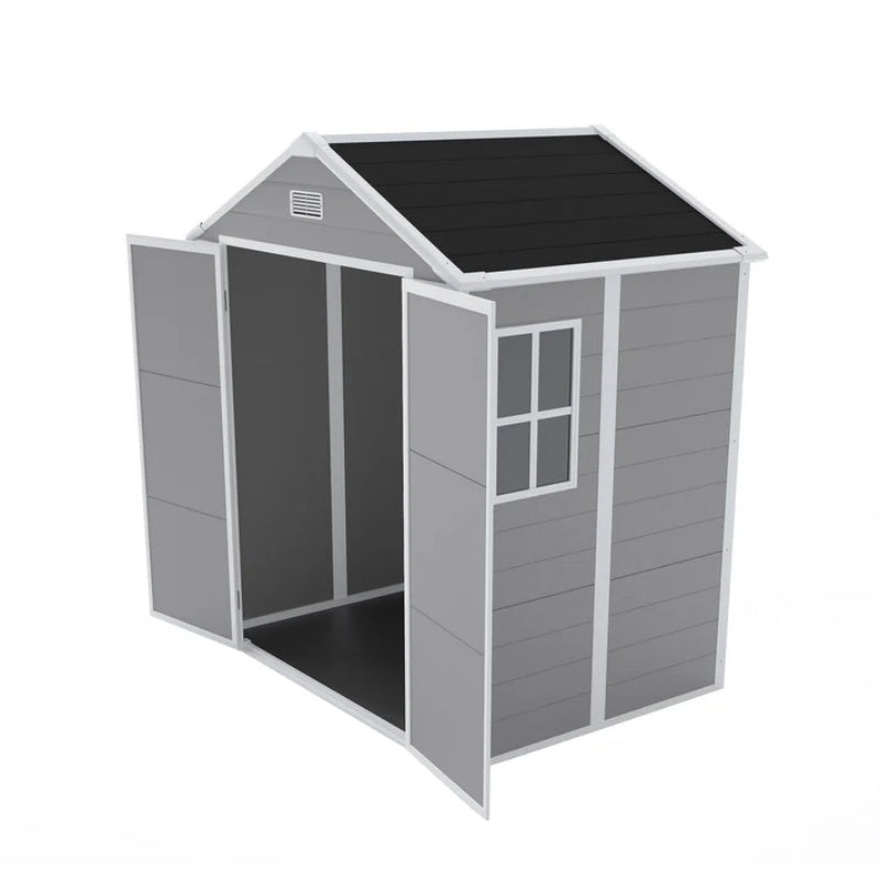 Campcraft 6*5ft resin storage shed, high quality pp material, strong structure, waterproof, rust and UV proof, large storage space, 12mm thick pp board, HD window lighting-海智集-Default-