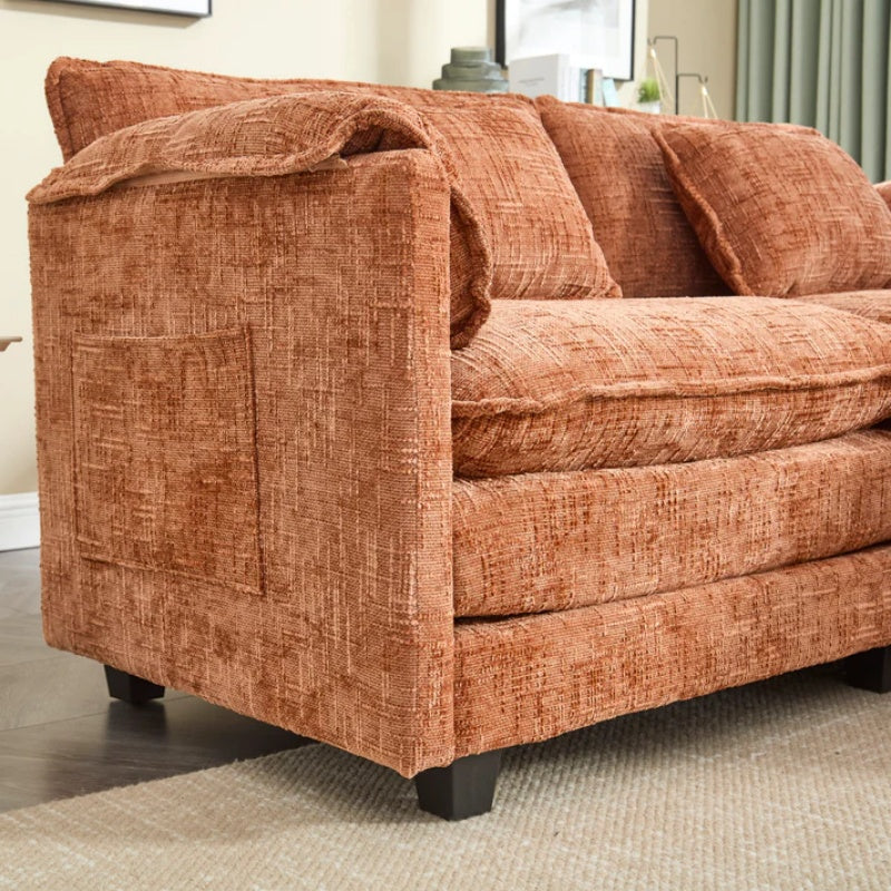 UNITED WE WIN Chenille fabric, solid construction, the overall structure of the sofa is stable, detachable armrests, two foot stools and two-seat sofa with side pockets-海智集-Default-
