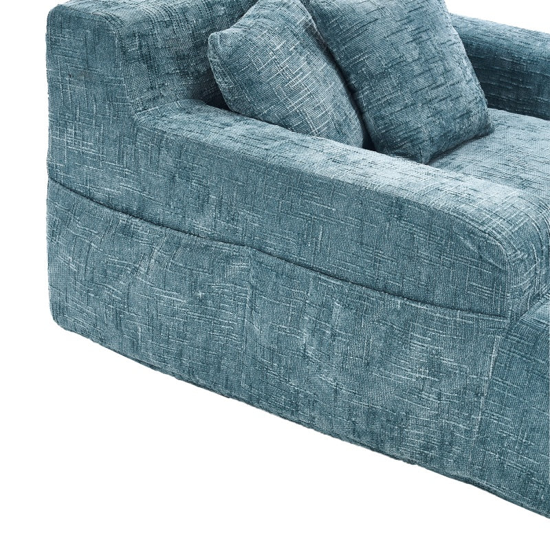 Mint Blue Chenille Interior Lazy Sofa Chaise Lounge Armchair with Three Pillows and Armrests-海智集-Default-