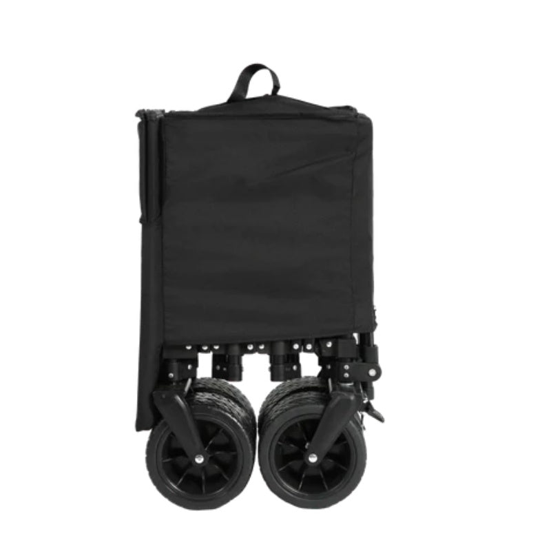 Foldable Extended Wagon with 220lbs Weight Capacity, Heavy Duty 300L Folding Utility Garden Cart with Big All-Terrain Beach Wheels & Drink Holders. Black-海智集-Default-