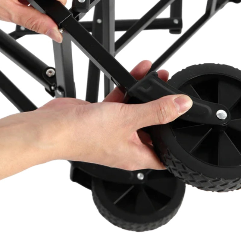 Foldable Extended Wagon with 220lbs Weight Capacity, Heavy Duty 300L Folding Utility Garden Cart with Big All-Terrain Beach Wheels & Drink Holders. Black-海智集-Default-
