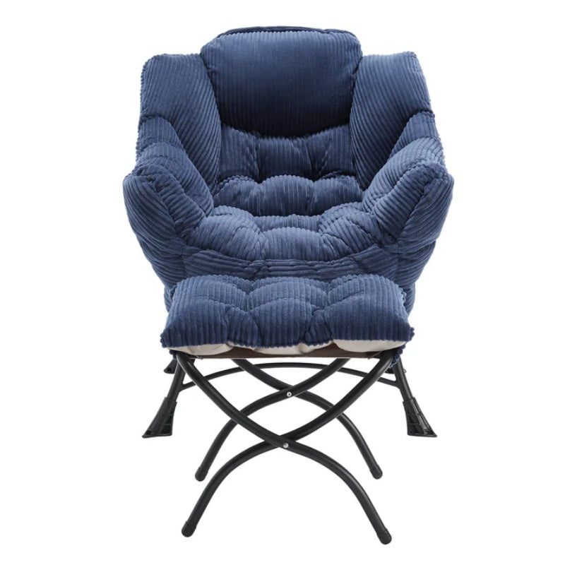 Lazy Chair with Ottoman, Modern Lounge Accent Chair with Armrests and a Side Pocket, Leisure Upholstered Sofa Chair Reading Chair with Footrest for Small Space, Corner Chair-Navy blue-海智集-Default-