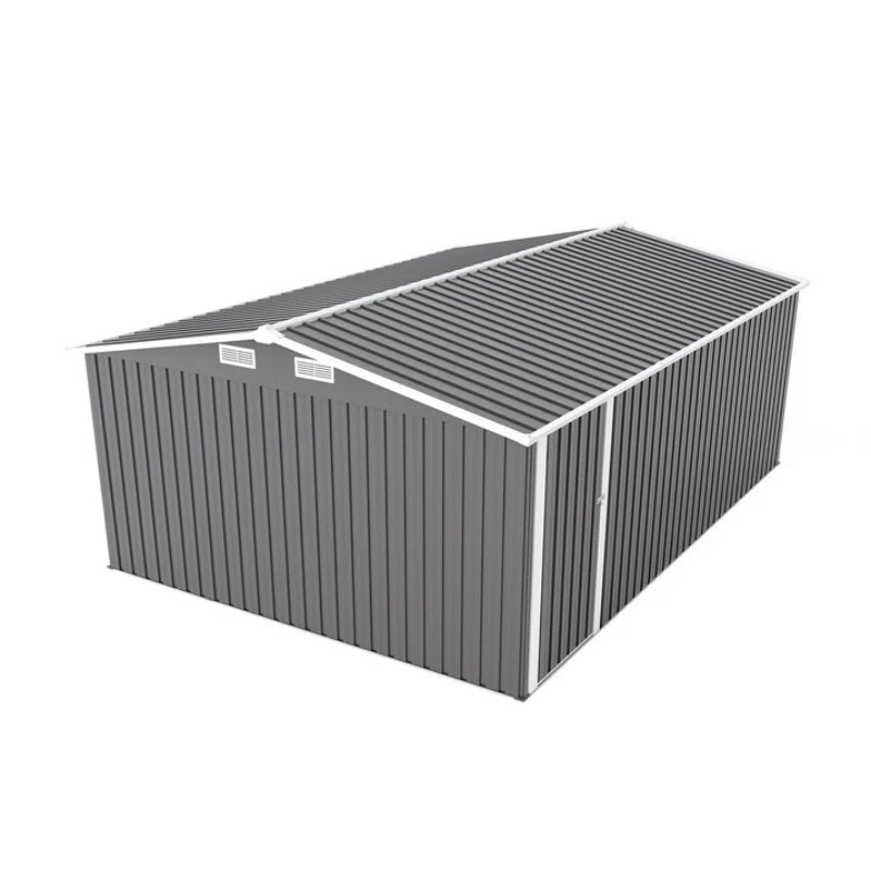 Campcraft Outdoor Storage Shed 10×14 FT with 3 Lockable Doors,Utility Tool Shed Metal Storage Garden Sheds Frame and 4 Vents,for Backyard,Patio,Lawn,dark Grey-海智集-Default-