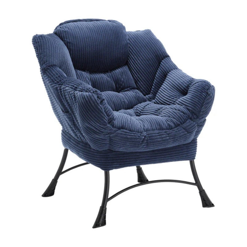Lazy Chair with Ottoman, Modern Lounge Accent Chair with Armrests and a Side Pocket, Leisure Upholstered Sofa Chair Reading Chair with Footrest for Small Space, Corner Chair-Navy blue-海智集-Default-