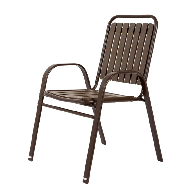 7 Pieces Patio Dining Set, Plastic chair and steel table Outdoor Set, plastic Chairs and Table Set for Garden Patio, Brown-海智集-Default-