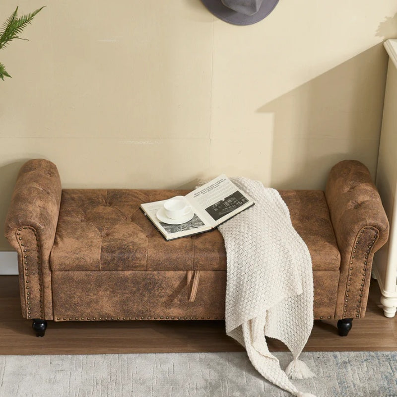 Mid-century modern square coffee table storage bench, assembled, suitable for living room, entryway and family room, used as a coffee table, stirrups, shoe bench-海智集-Default-