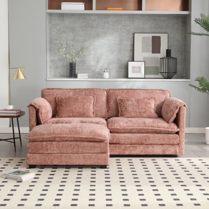 UNITED WE WIN Chenille fabric, removable armrests with side pockets, high density sponge filling, oversized double sofa with footstool-海智集-Default-