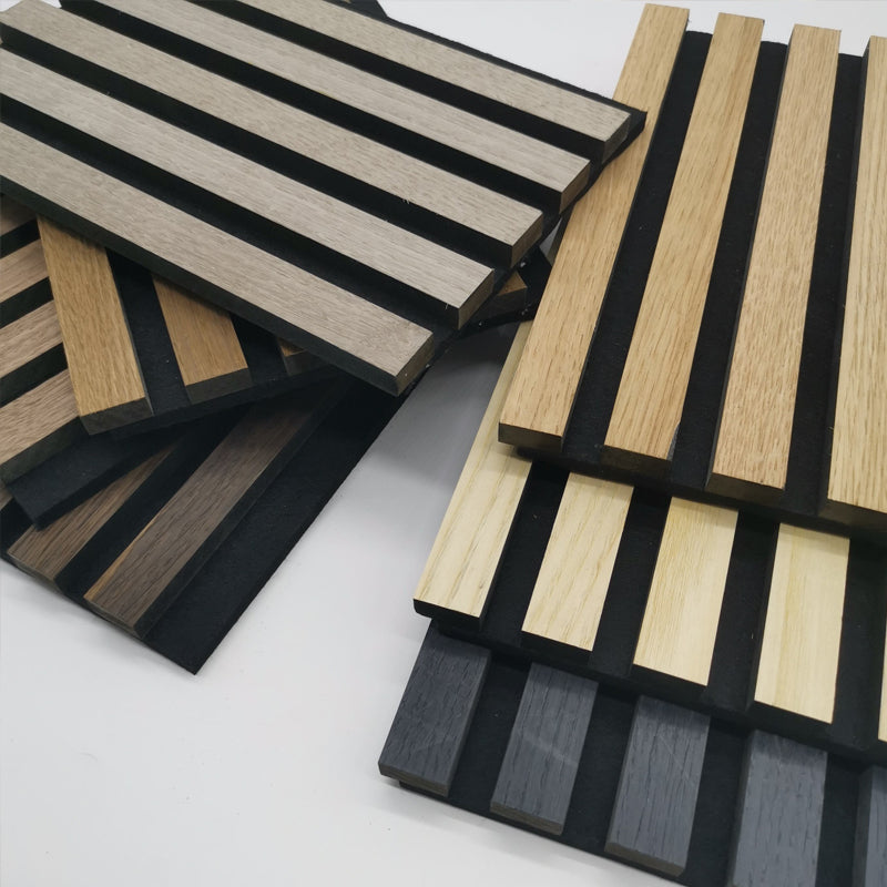 Oak Wood Surface Polyester Fiber Fluted 3D Acoustic Wall Panel Soundproof Acoustic Slat Wood Panels-海智集-