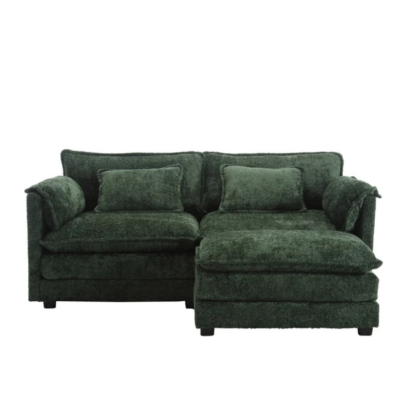 UNITED WE WIN Chenille fabric, removable armrests with side pockets, high density sponge filling, oversized double sofa with footstool-海智集-Default-