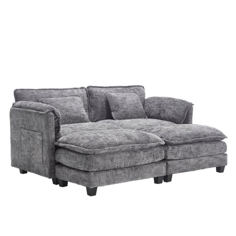 UNITED WE WIN Chenille fabric, solid construction, the overall structure of the sofa is stable, detachable armrests, two foot stools and two-seat sofa with side pockets-海智集-Default-