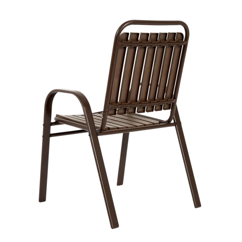 7 Pieces Patio Dining Set, Plastic chair and steel table Outdoor Set, plastic Chairs and Table Set for Garden Patio, Brown-海智集-Default-