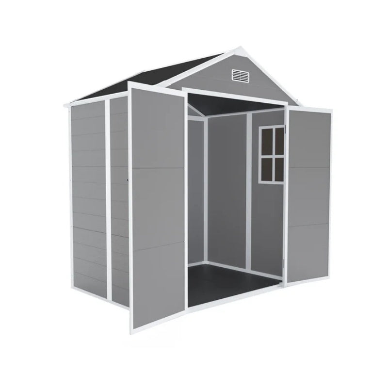 Campcraft 6*5ft resin storage shed, high quality pp material, strong structure, waterproof, rust and UV proof, large storage space, 12mm thick pp board, HD window lighting-海智集-Default-