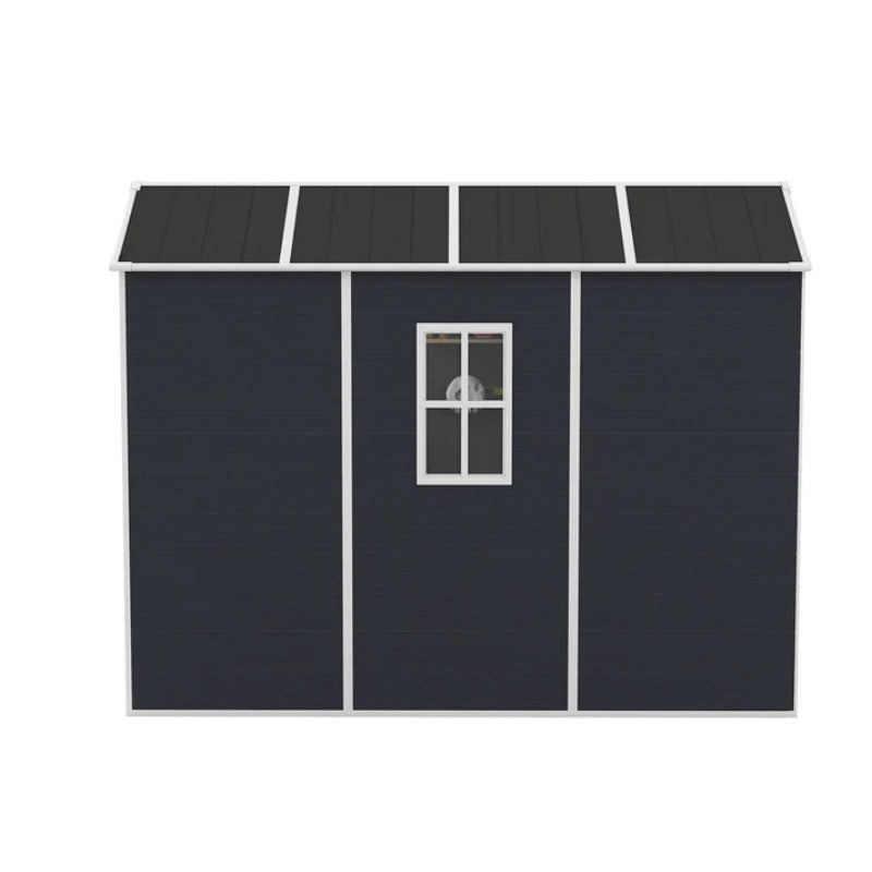Campcraft 4*8ft resin storage shed, high quality pp material, strong structure, waterproof, rust and UV proof, large storage space, 12mm thick pp board, HD window lighting Dark gray-海智集-Default-