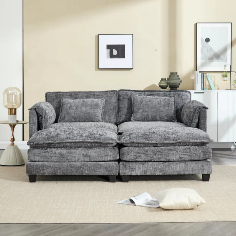 UNITED WE WIN Chenille fabric, solid construction, the overall structure of the sofa is stable, detachable armrests, two foot stools and two-seat sofa with side pockets-海智集-Default-