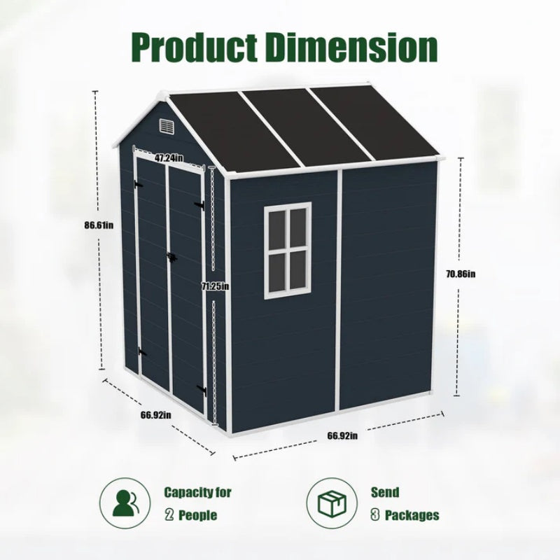 Campcraft 6*6ft resin storage shed, high quality pp material, strong structure, waterproof, rust and UV proof, large storage space, 12mm thick pp board, HD window lighting Dark gray-海智集-Default-