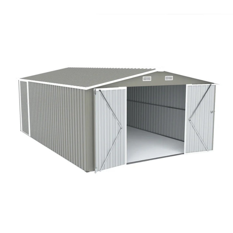 Campcraft Outdoor Storage Shed 10×14 FT with 3 Lockable Doors,Utility Tool Shed Metal Storage Garden Sheds Frame and 4 Vents,for Backyard,Patio,Lawn,Light Grey-海智集-Default-