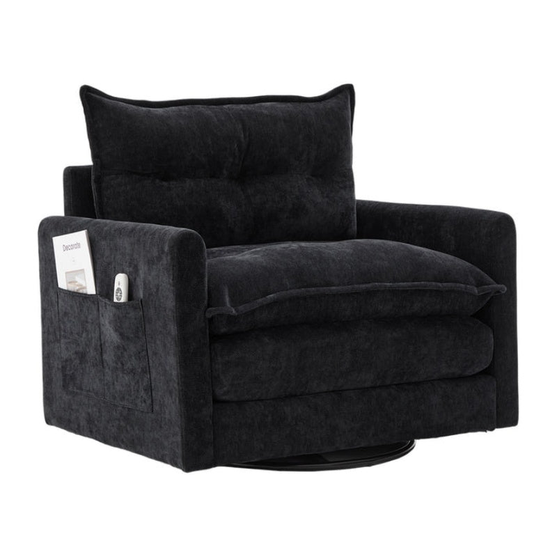 UNITED WE WIN Swivel Barrel Chair - Mid Century Modern Chair, Thick Padded Arm Chair with Solid Metal Base, Comfortable Single Sofa Chair, Swivel Accent Chair for Living Room Bedroom-海智集-Default-