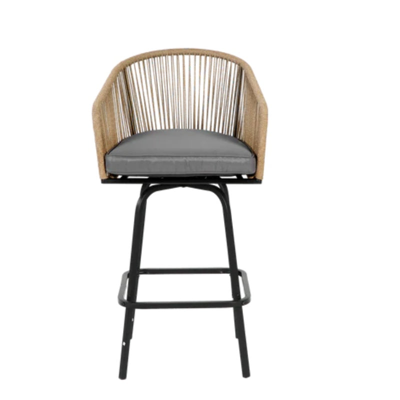 3pcs Outdoor Bar Set, Patio Bar Table and Chairs Set, Bar Height Patio Set - 2 x Swivel Bar Chairs , 1 x Round Bar Table(DPC Wood-Like)-Grey-海智集-Default-