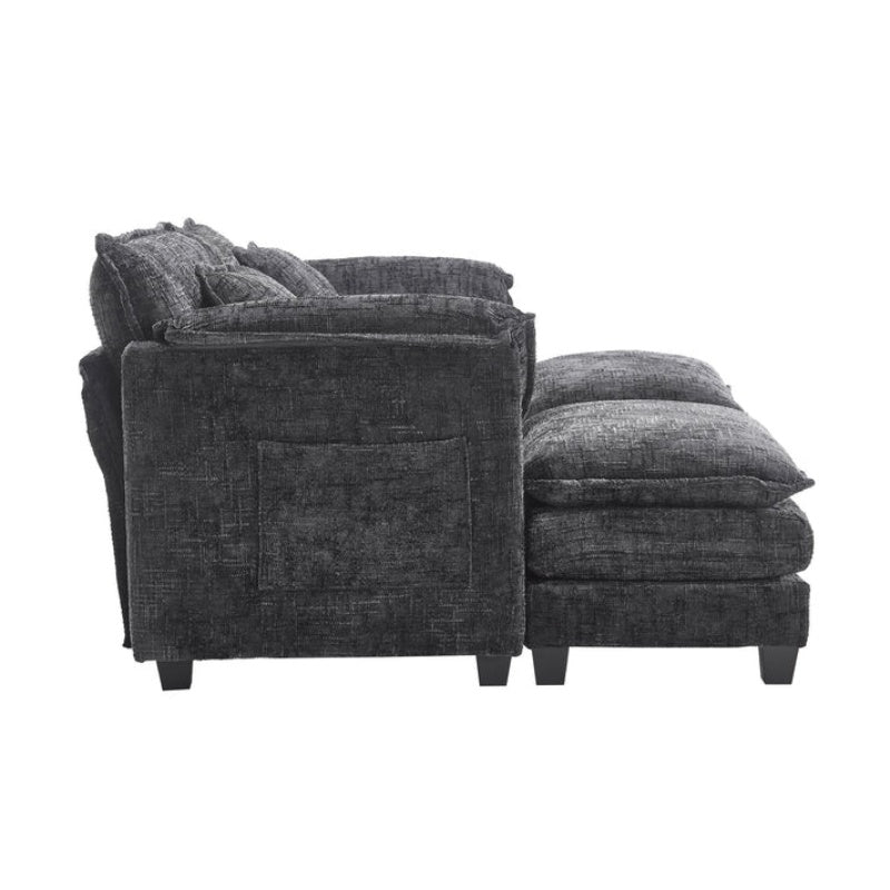UNITED WE WIN Chenille fabric, removable armrests with side pockets, high density sponge filling, oversized double sofa with footstool-海智集-Default-