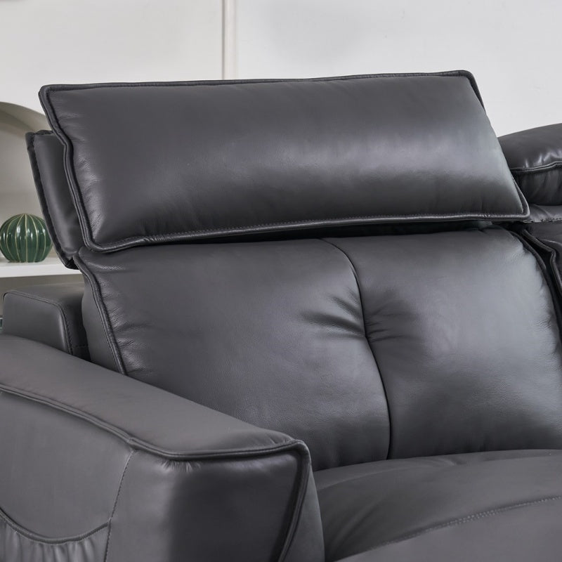 The black genuine leather Italian-style sofa is a light luxury four-seater, soft and easy to clean-海智集-