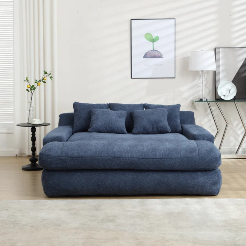 COOLMORE Chenille 2-seater lazy sofa With 5 back pillows,Comfy Sofa- Deep Seat Couch for Living Room,Club (Navy)-海智集-Default-