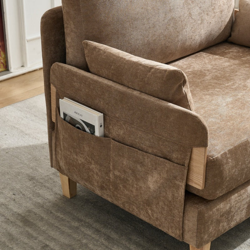 Mid-Century Modern Foldable Sofa Bed Recliner, 3-in-1 Convertible Sleeper with Three Pillows, Light Brown Chenille, Ideal for Small Spaces-海智集-Default-
