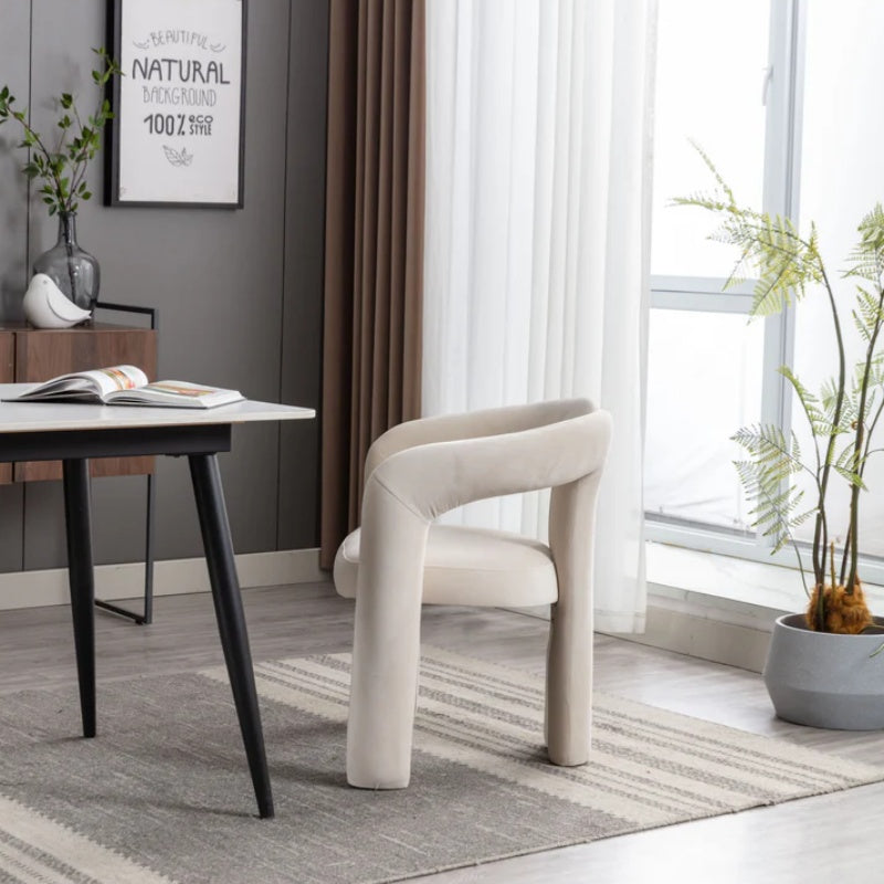 Contemporary Designed Velvet Fabric Upholstered Accent/Dining Chair /Barrel Side Chairs Kitchen Armchair for Living Room set of 2 (Beige Velvet)-海智集-Default-