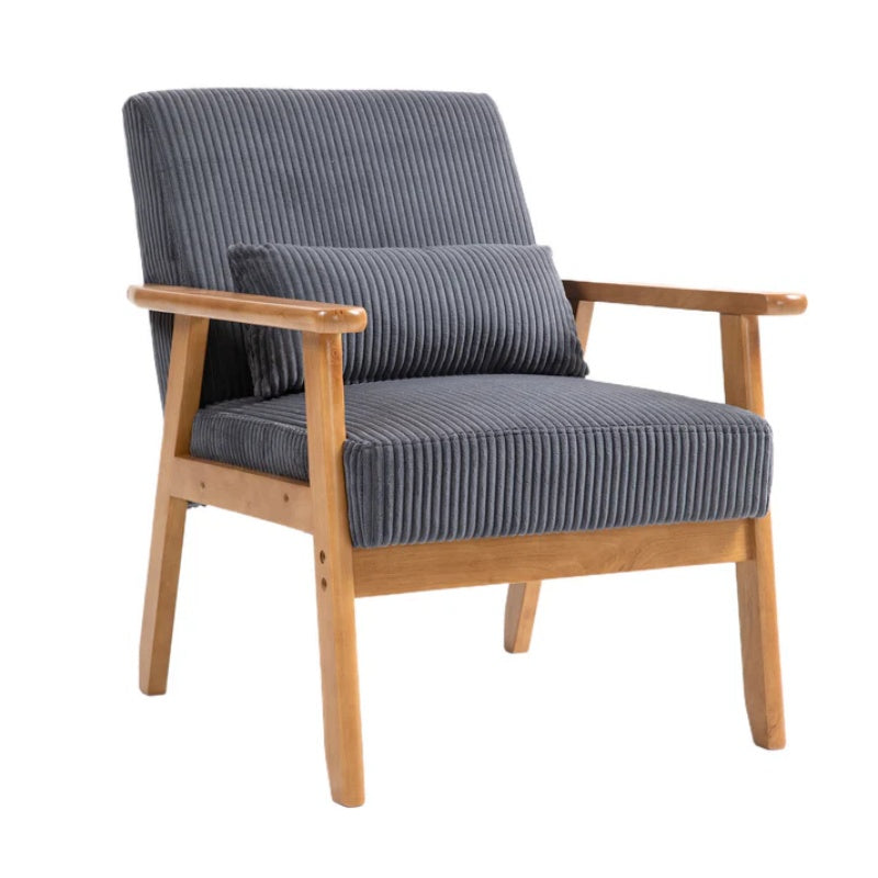 Leisure Chair with Solid Wood Armrest and Feet, Leisure chair, wood frame, velvet, l, solid rubber wood legs, Mid-Century Modern Accent chair, for Living Room Bedroom Studio chair-海智集-Default-