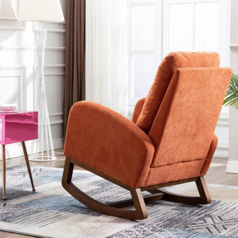 COOLMORE Rocking Chair, Modern Glider Chair, Recliner Armchair with Wood Legs and Side Pocket, Nursery Rocking Accent Chair with High Back for Living Room Bedroom (Orange linen)-海智集-Default-