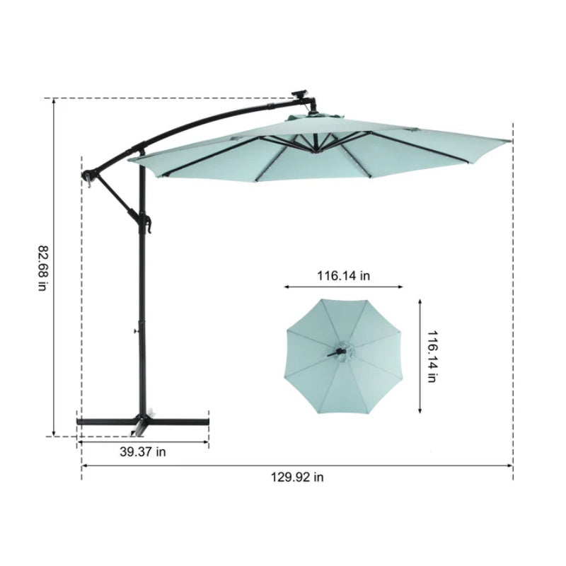 10ft Solar LED Offset Hanging Market Patio Umbrella ( Light green )(No Base)-海智集-Default-