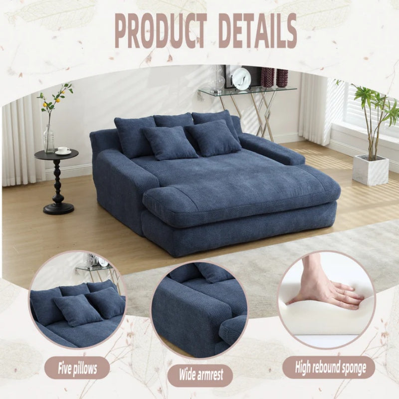 COOLMORE Chenille 2-seater lazy sofa With 5 back pillows,Comfy Sofa- Deep Seat Couch for Living Room,Club (Navy)-海智集-Default-