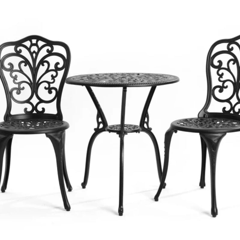 Best Choice Products 3-Piece Outdoor Rust-Resistant Cast Aluminum Patio Bistro Set Black-海智集-Default-
