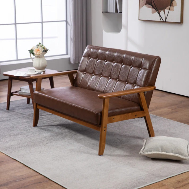 COOLMORE Mid-Century Modern Solid Loveseat Sofa Upholstered Pu Leather Loveseat, 2-Seat Upholstered Loveseat Sofa Modern Couch-海智集-Default-