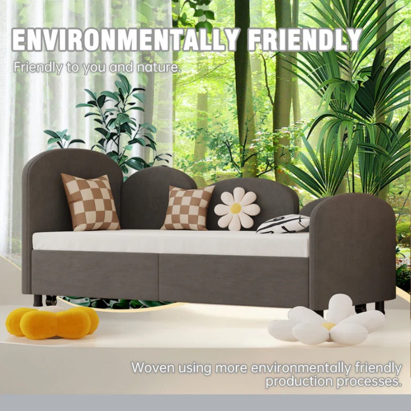 Modern Twin Size Velvet Upholstered Daybed with Additional Bed Frame, Dark Gray, Solid Wood Structure-海智集-Default-
