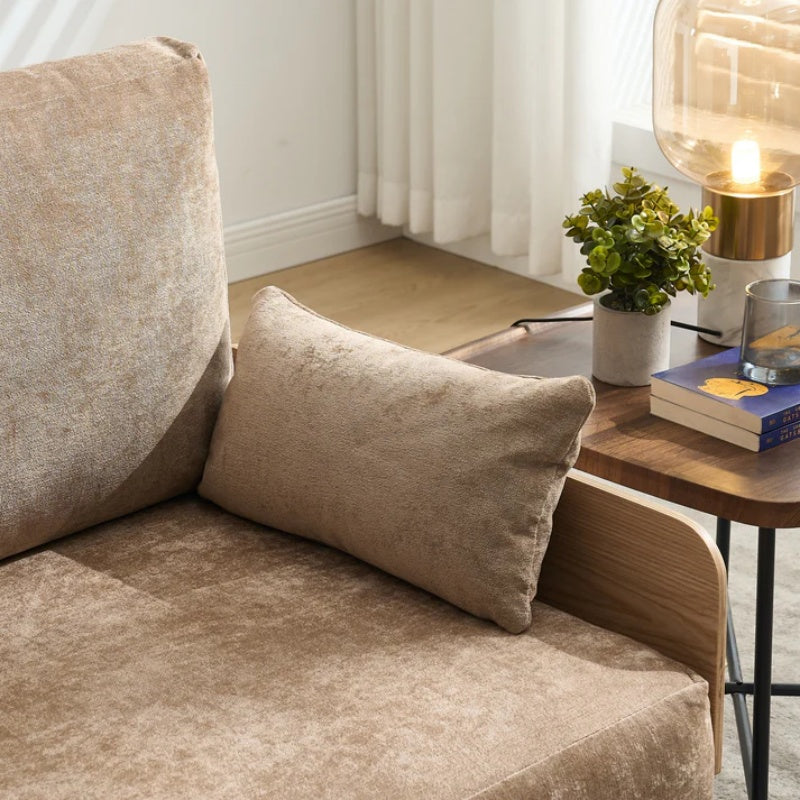 Mid-Century Modern Foldable Sofa Bed Recliner, 3-in-1 Convertible Sleeper with Three Pillows, Light Brown Chenille, Ideal for Small Spaces-海智集-Default-