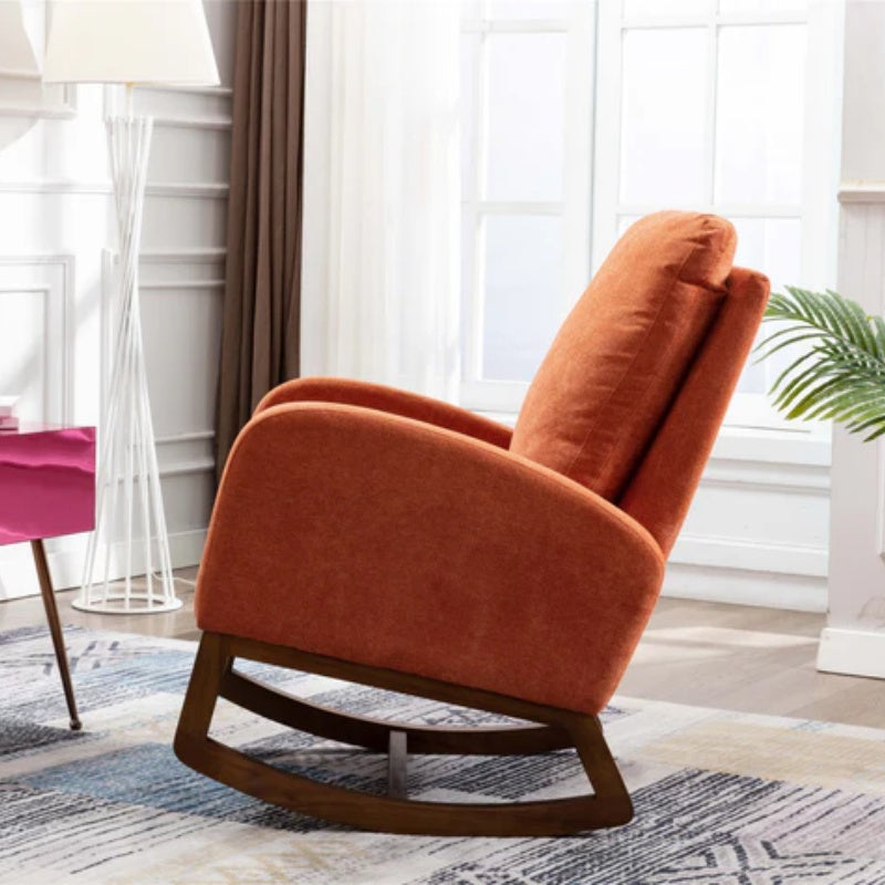 COOLMORE Rocking Chair, Modern Glider Chair, Recliner Armchair with Wood Legs and Side Pocket, Nursery Rocking Accent Chair with High Back for Living Room Bedroom (Orange linen)-海智集-Default-