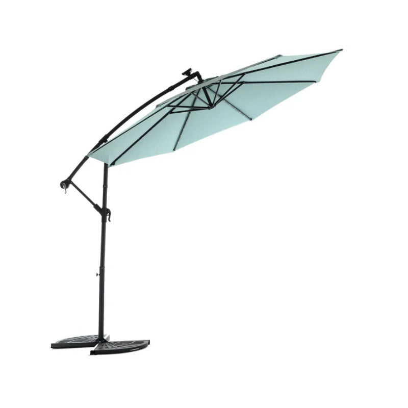 10ft Solar LED Offset Hanging Market Patio Umbrella ( Light green )(No Base)-海智集-Default-