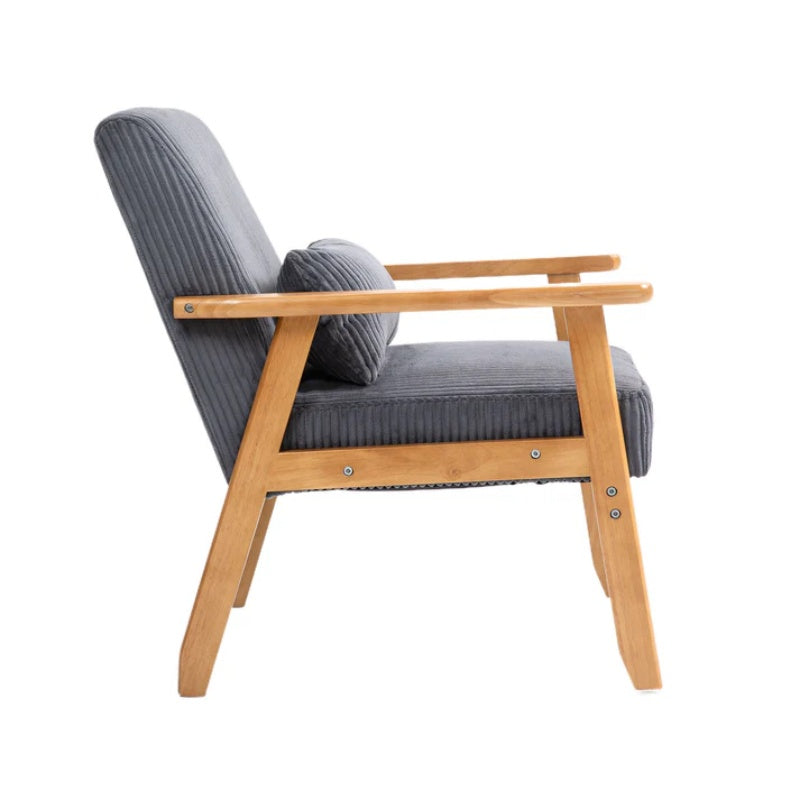 Leisure Chair with Solid Wood Armrest and Feet, Leisure chair, wood frame, velvet, l, solid rubber wood legs, Mid-Century Modern Accent chair, for Living Room Bedroom Studio chair-海智集-Default-