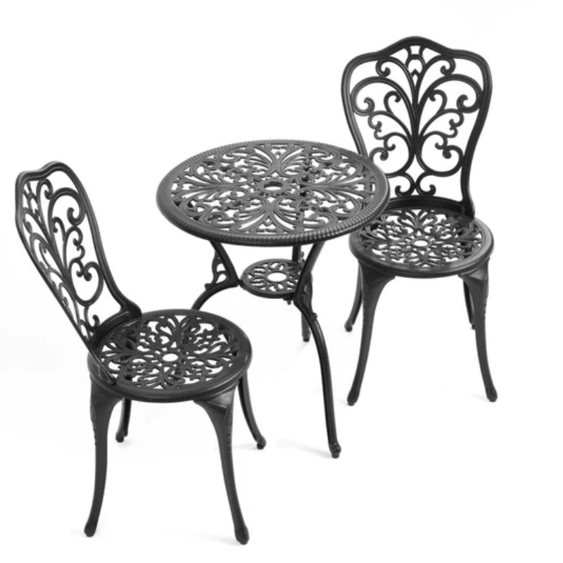 Best Choice Products 3-Piece Outdoor Rust-Resistant Cast Aluminum Patio Bistro Set Black-海智集-Default-