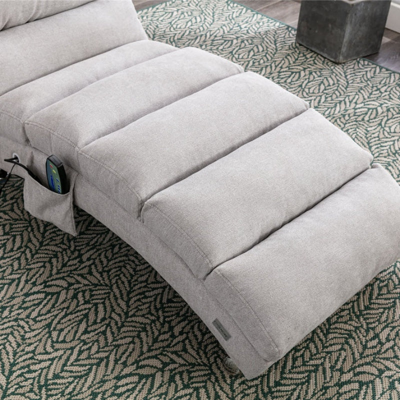 Light Grey Linen Massage Chaise Lounge Indoor with Remote Control, Ergonomic Electric Massage Lounger with 5 Modes-海智集-Default-